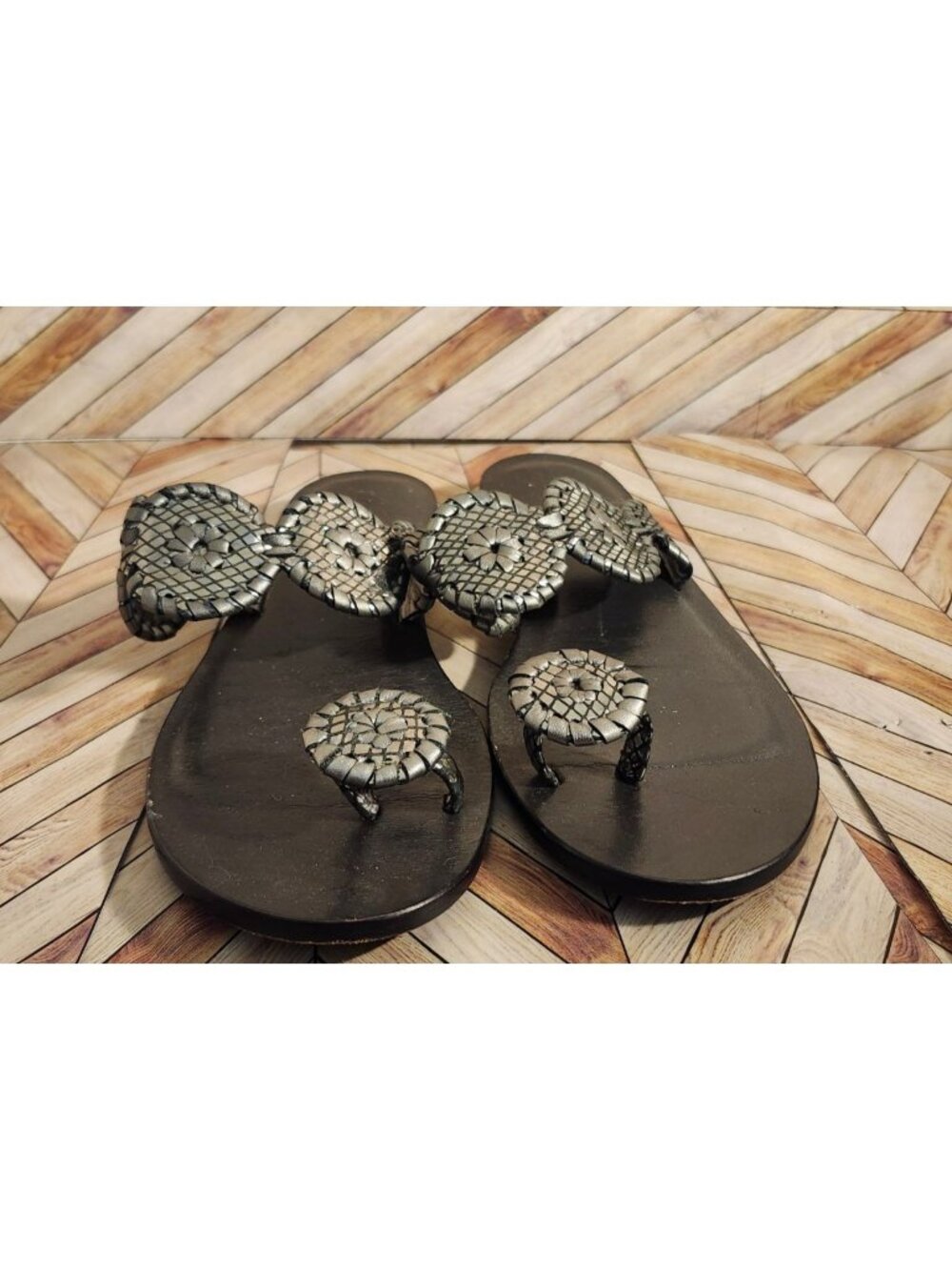 Women Jack Rogers Gunmetal Silver Santa Fe Toe Ring Sandals Shoe Size 8.5 M